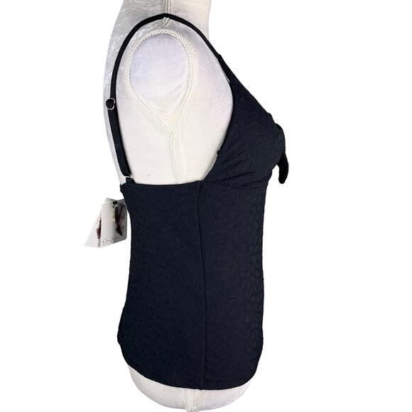 Jessica Simpson Rose Bay Textured Tie-Front Tankini Top M Black New - Picture 10 of 12